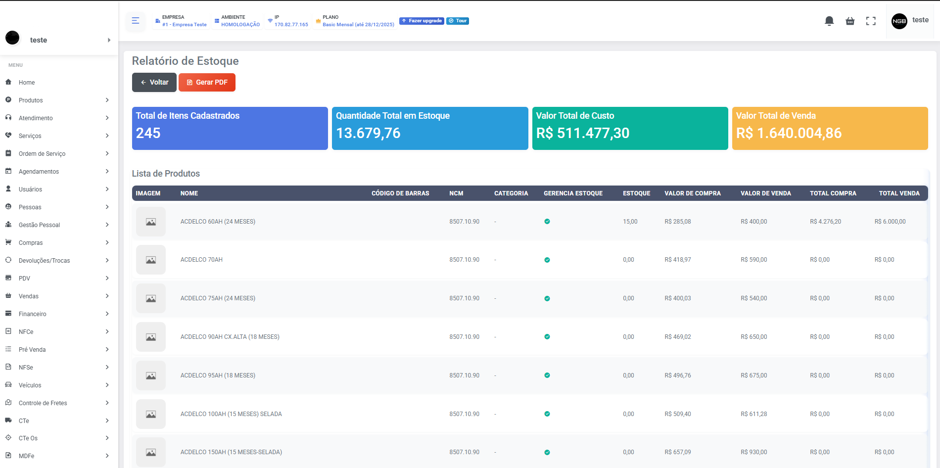 Relatório de Estoque